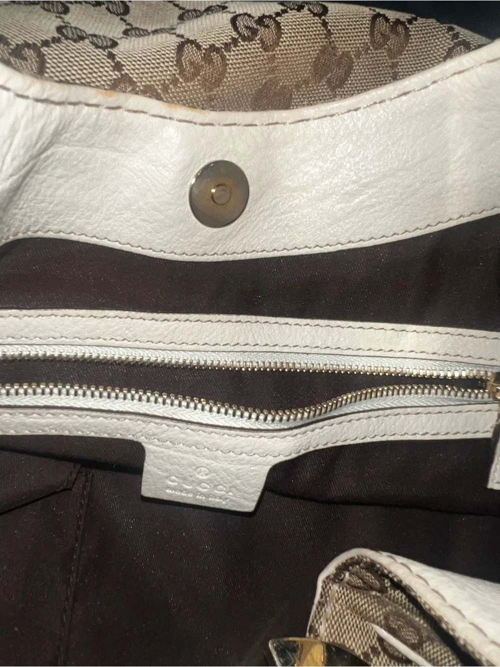 Gucci Beige GG Canvas and White Leather Hobo Bag